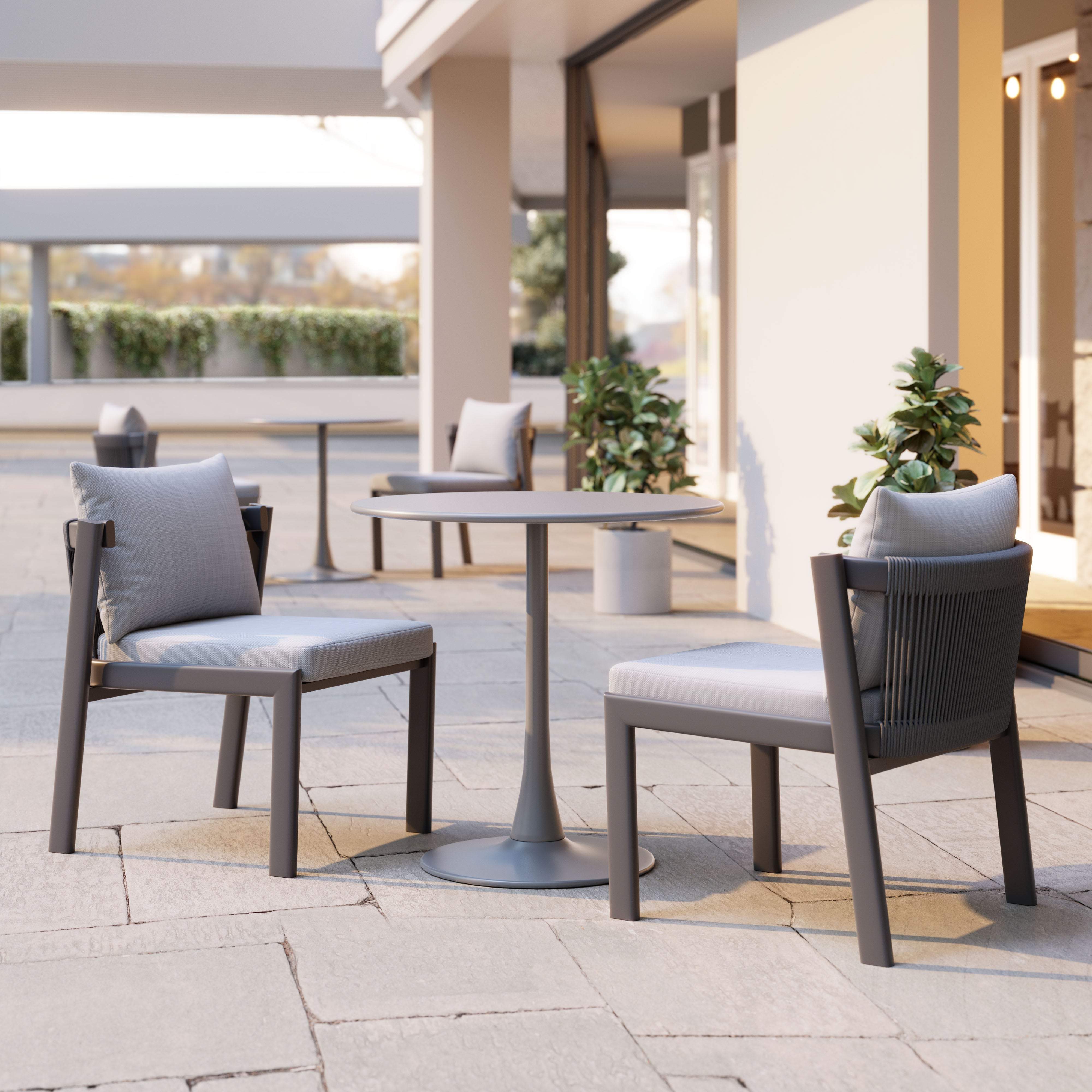 Set of Two Gray and Black Slipcovered Upholstered And Aluminum Partially Open Back Dining Side Chairs - GreatEagleInc