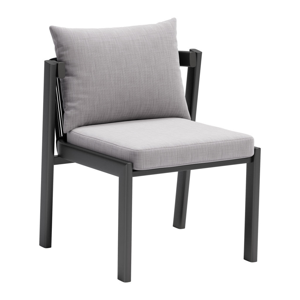 Set of Two Gray and Black Slipcovered Upholstered And Aluminum Partially Open Back Dining Side Chairs - GreatEagleInc