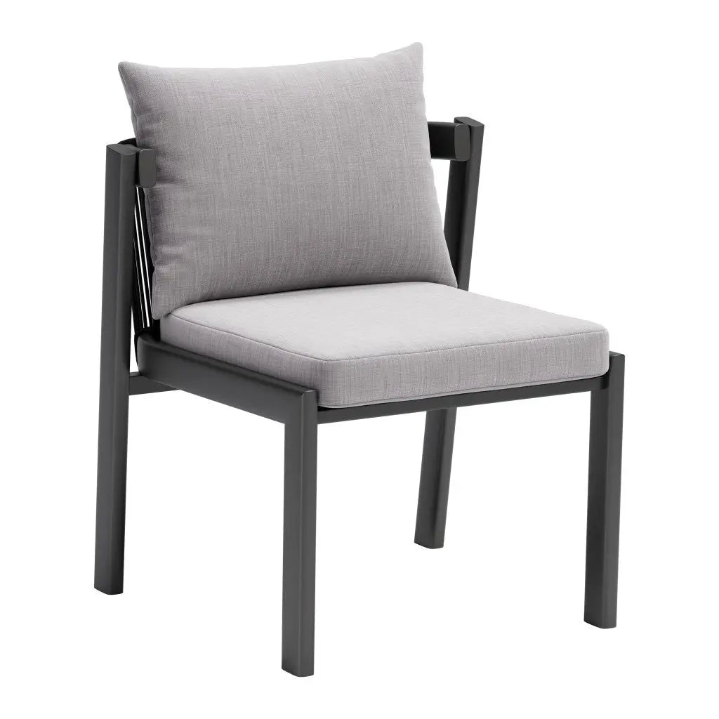 Set of Two Gray and Black Slipcovered Upholstered And Aluminum Partially Open Back Dining Side Chairs - GreatEagleInc