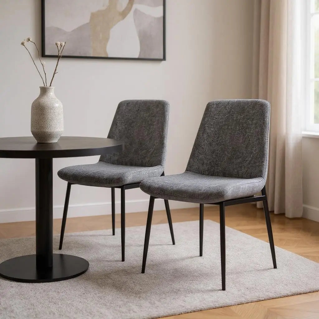 Set of Two Gray and Black Solid Wood Dining Parsons Chairs Homeroots Kitchen & Dining