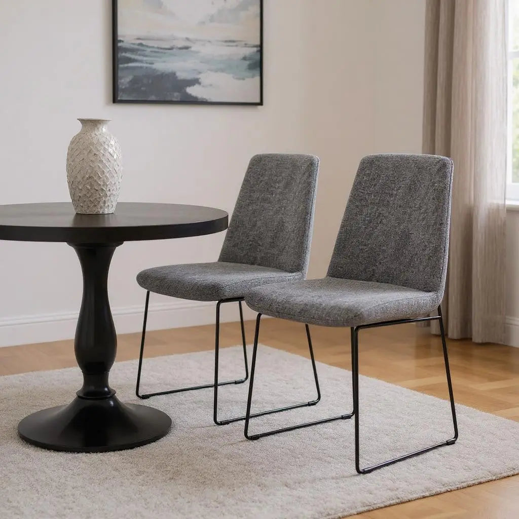 Set of Two Gray and Black Steel Dining Parsons Chairs Homeroots Kitchen & Dining