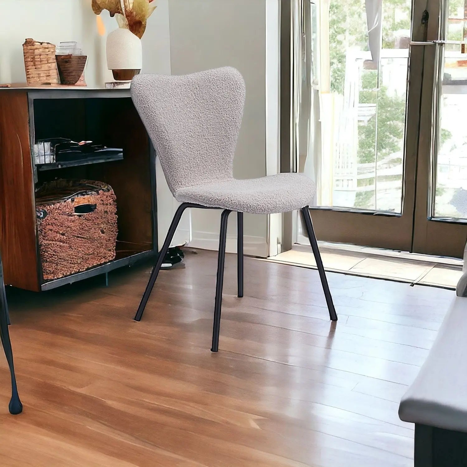 Set of Two Gray and Black Upholstered Faux Fur Dining Side Chairs Homeroots