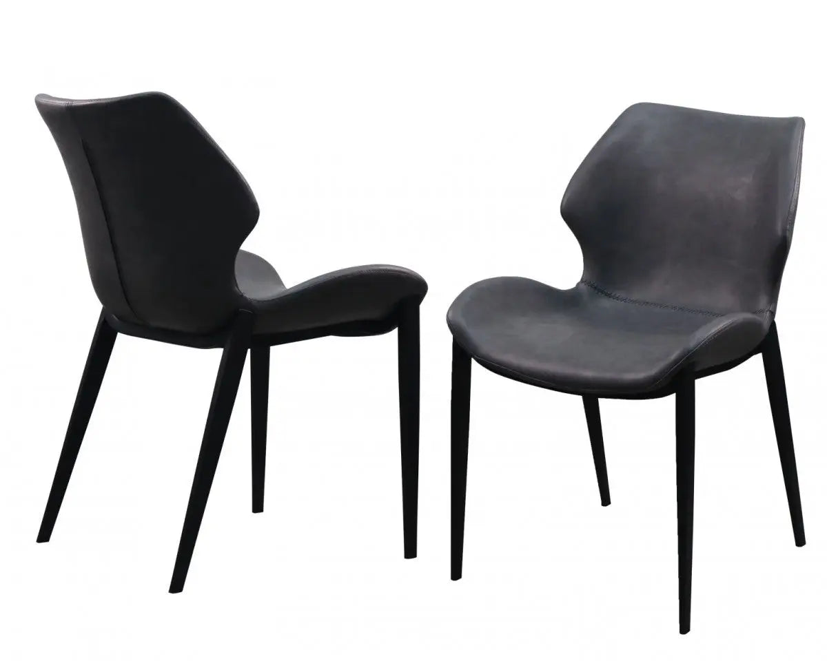 Set of Two Gray and Black Upholstered Faux Leather Wing Back Dining Side Chairs Homeroots Kitchen & Dining