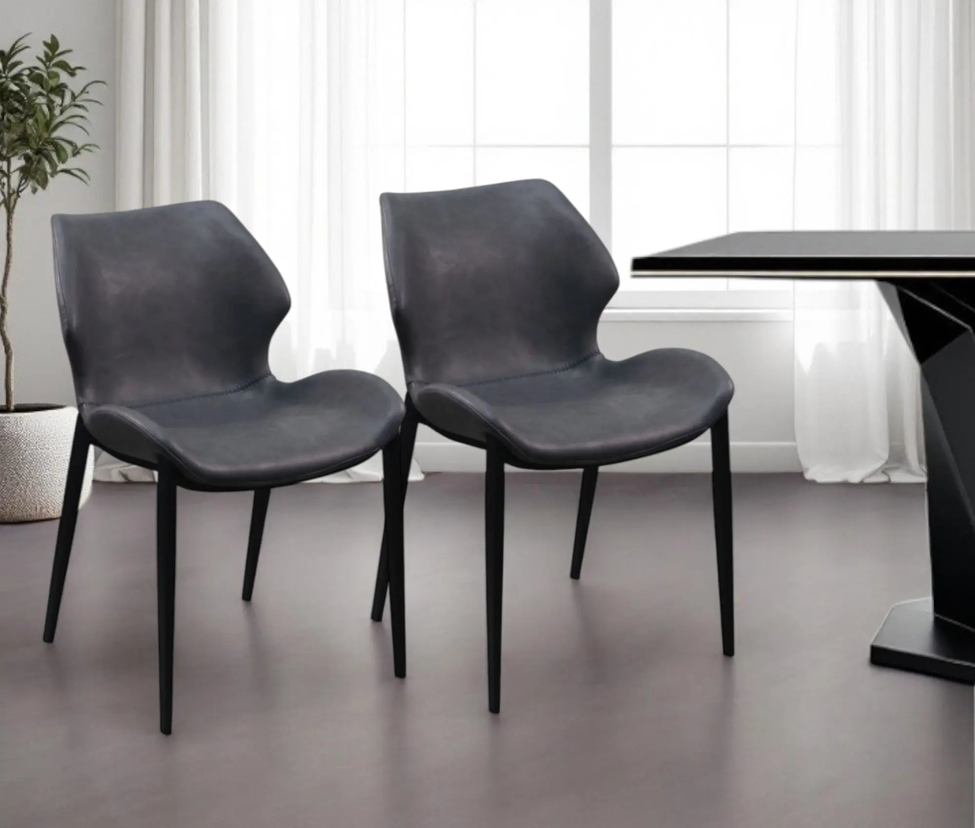 Set of Two Gray and Black Upholstered Faux Leather Wing Back Dining Side Chairs Homeroots Kitchen & Dining