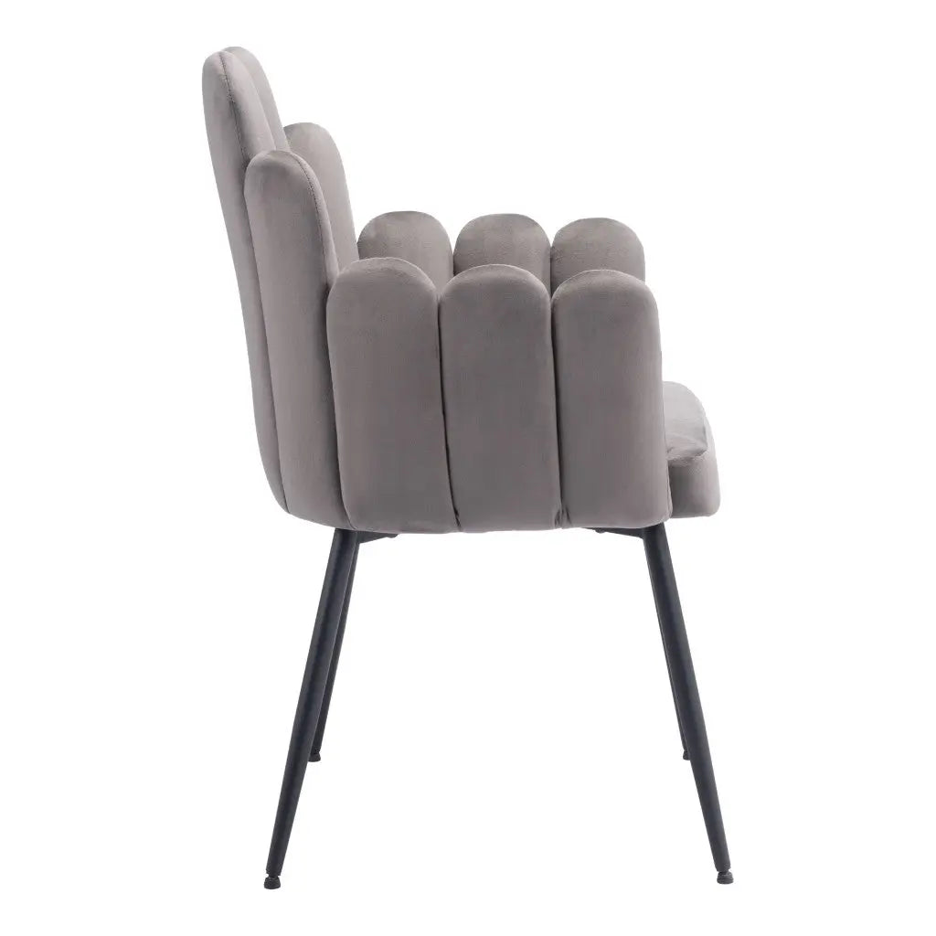 Set of Two Gray and Black Upholstered Velvet Slat Back Dining Arm Chairs Homeroots