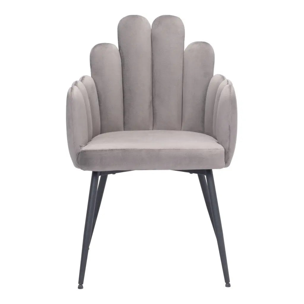 Set of Two Gray and Black Upholstered Velvet Slat Back Dining Arm Chairs Homeroots