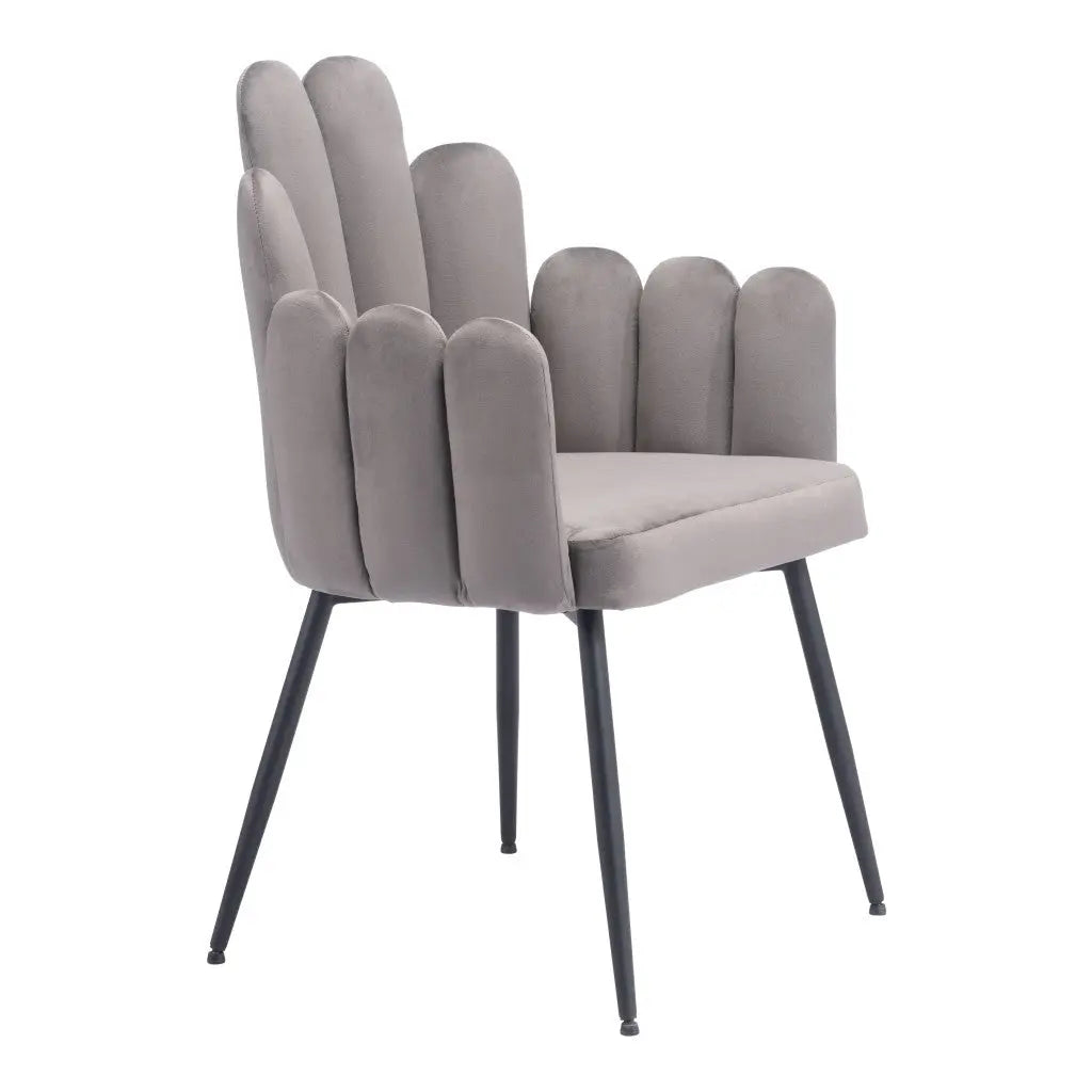 Set of Two Gray and Black Upholstered Velvet Slat Back Dining Arm Chairs Homeroots