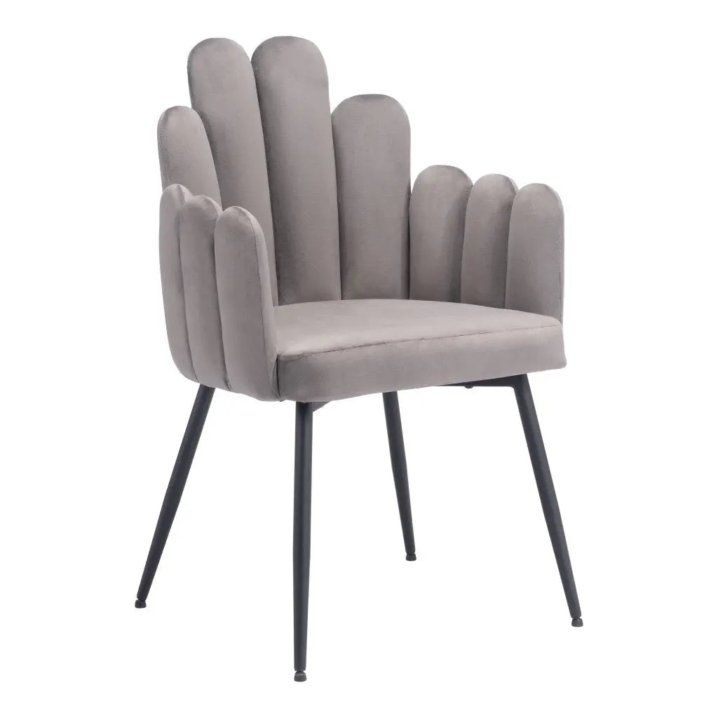 Set of Two Gray and Black Upholstered Velvet Slat Back Dining Arm Chairs Homeroots
