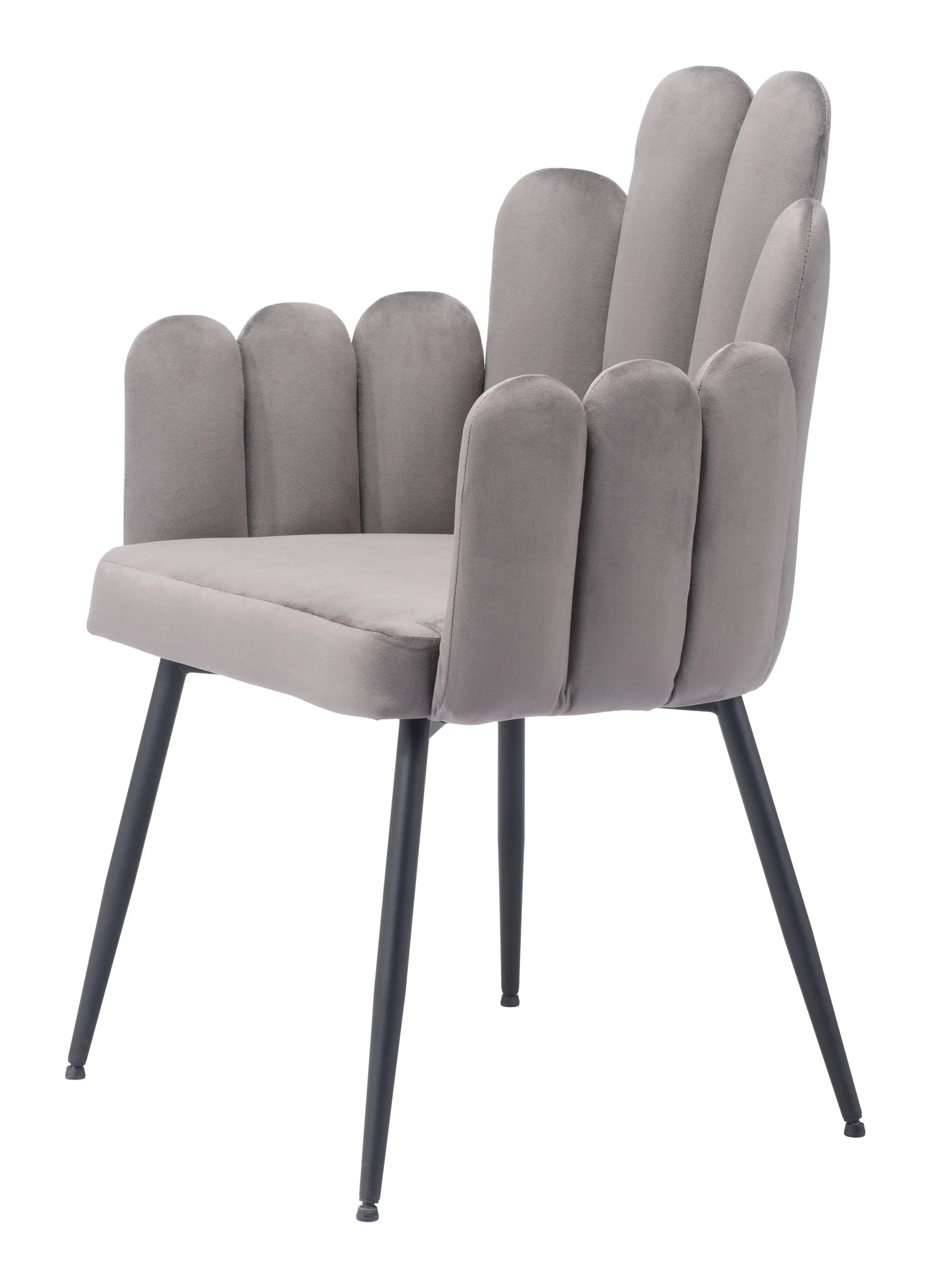 Set of Two Gray and Black Upholstered Velvet Slat Back Dining Arm Chairs Homeroots