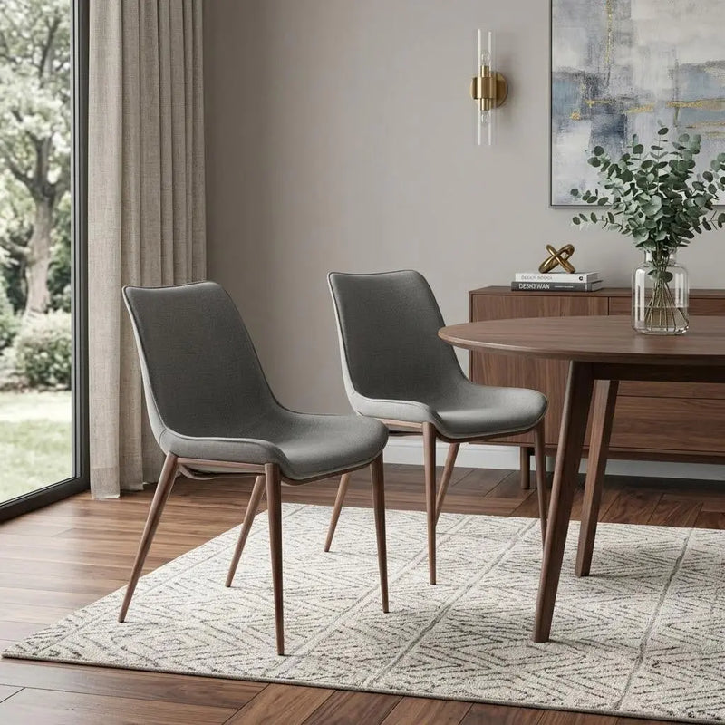 Set of Two Gray and Brown Faux Leather Dining Side Chairs Homeroots Kitchen & Dining