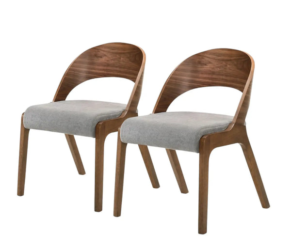 Set of Two Gray and Brown Upholstered Fabric Curved Back Dining Side Chairs Homeroots Kitchen & Dining