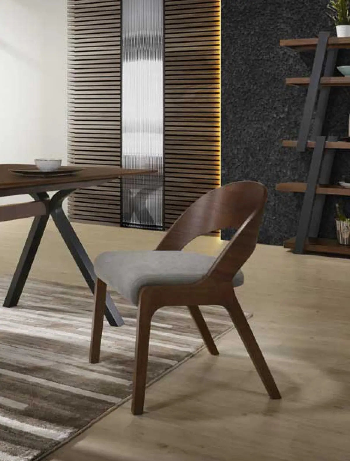Set of Two Gray and Brown Upholstered Fabric Curved Back Dining Side Chairs Homeroots Kitchen & Dining