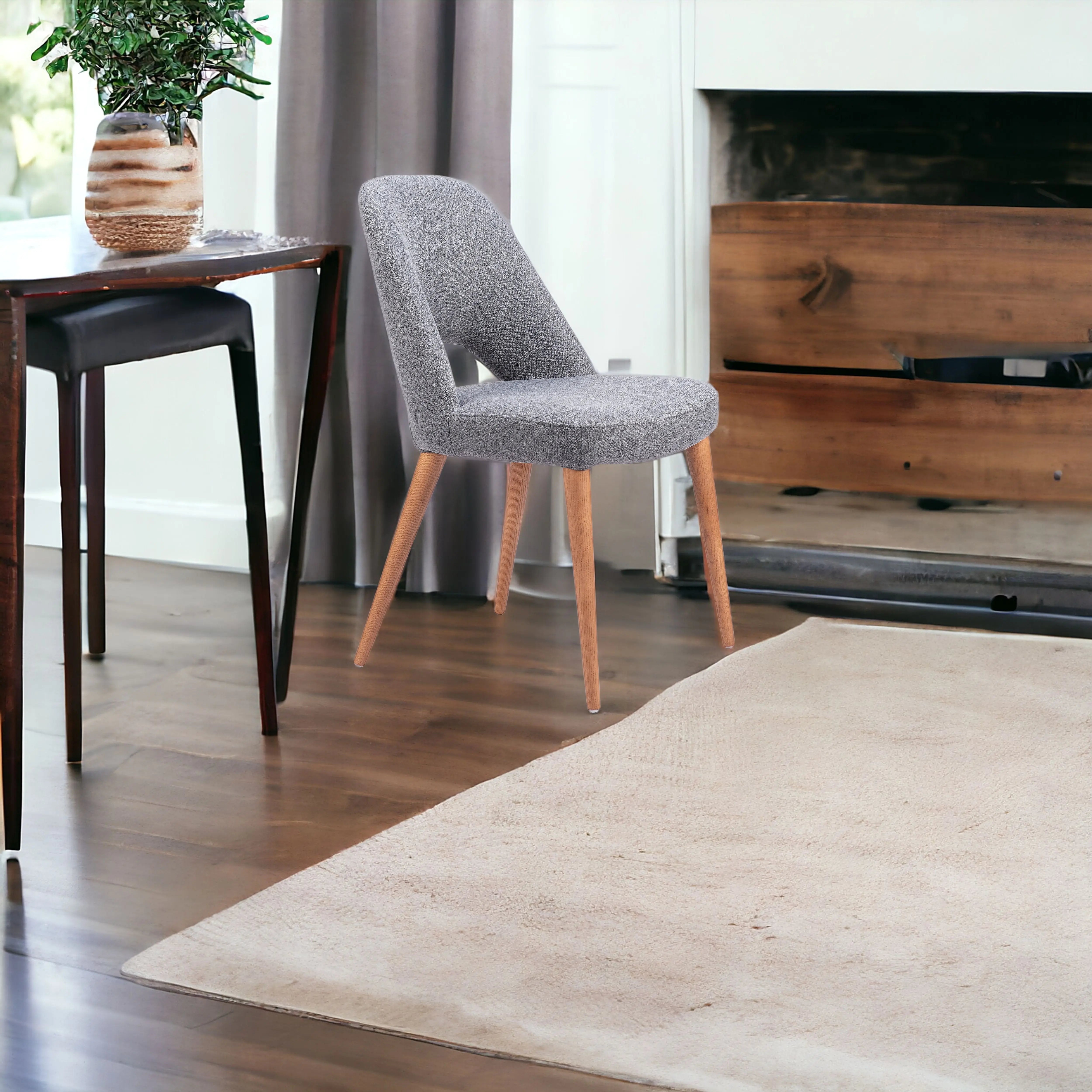 Set of Two Gray and Brown Upholstered Fabric Dining Side Chairs Homeroots