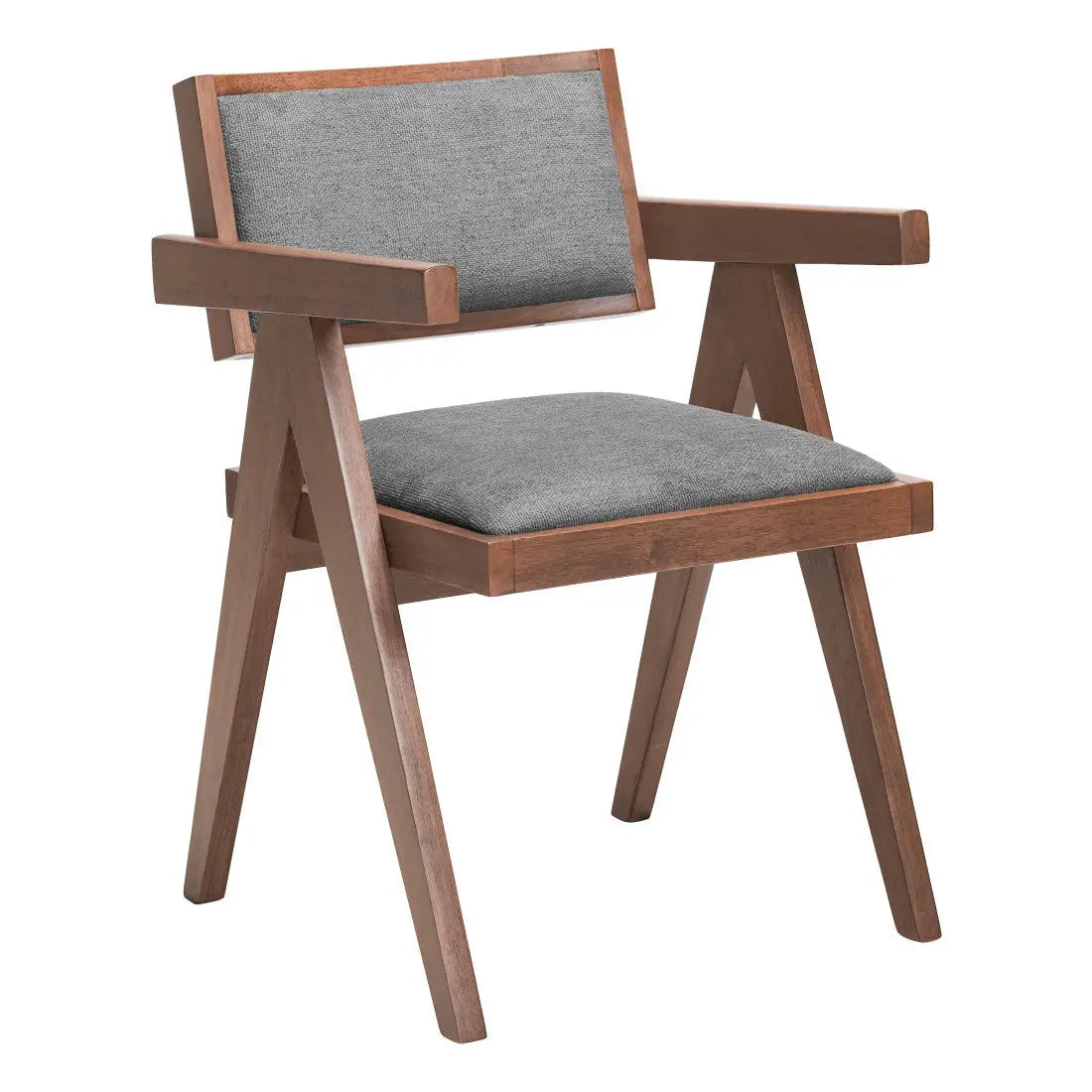 Set of Two Gray and Brown Upholstery Open Back Dining Arm Chairs Homeroots Kitchen & Dining