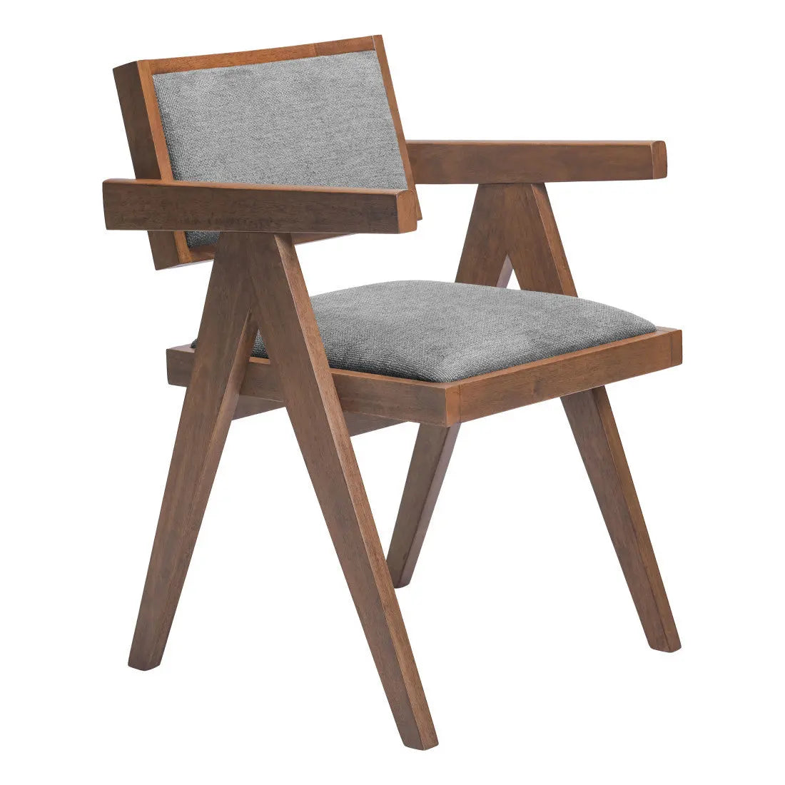Set of Two Gray and Brown Upholstery Open Back Dining Arm Chairs Homeroots Kitchen & Dining