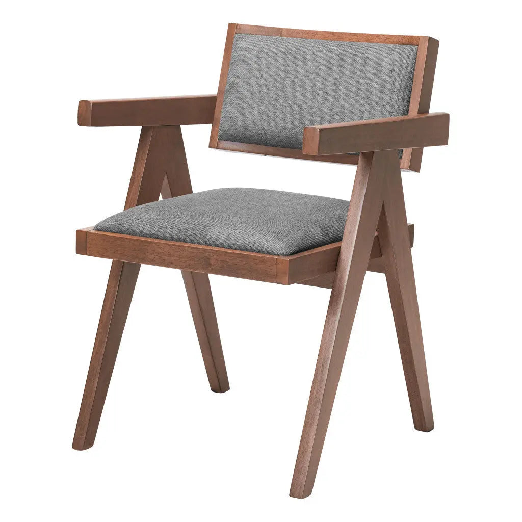 Set of Two Gray and Brown Upholstery Open Back Dining Arm Chairs Homeroots Kitchen & Dining