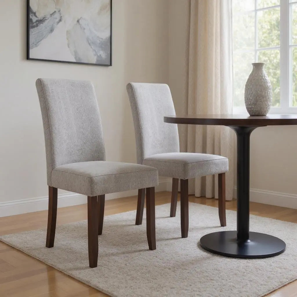 Set of Two Gray and Brown Wood Dining Parsons Chairs Homeroots Kitchen & Dining