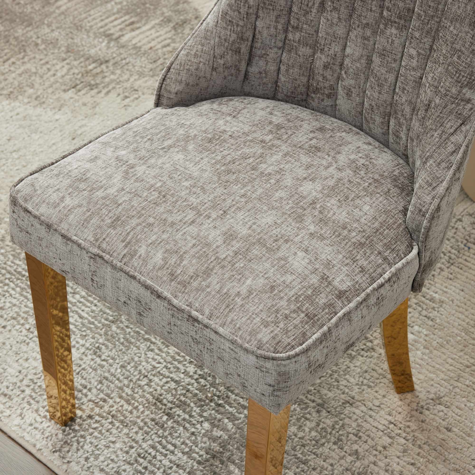 Set of Two Gray and Gold Tufted Stainless Steel Dining Side Chairs Homeroots Kitchen & Dining