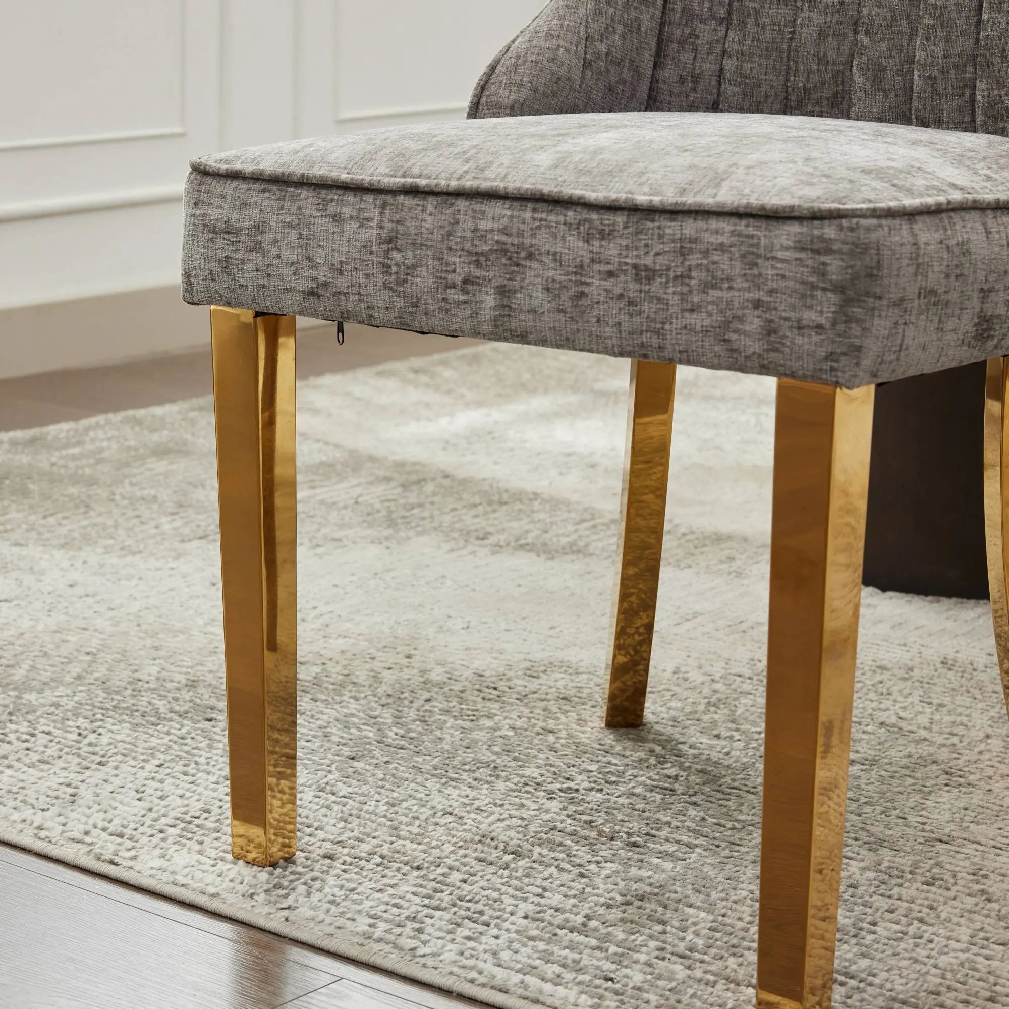 Set of Two Gray and Gold Tufted Stainless Steel Dining Side Chairs Homeroots Kitchen & Dining