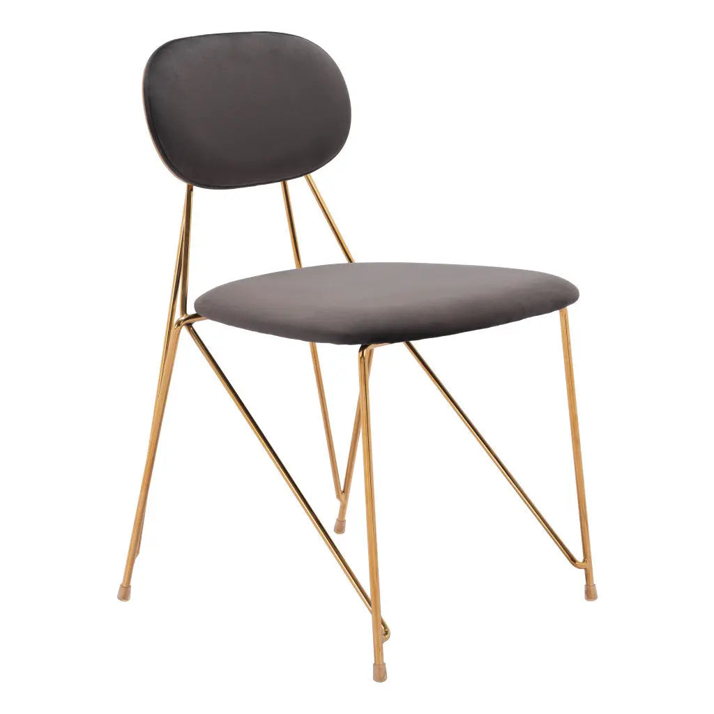 Set of Two Gray and Gold Upholstered Velvet Open Back Dining Side Chairs Homeroots