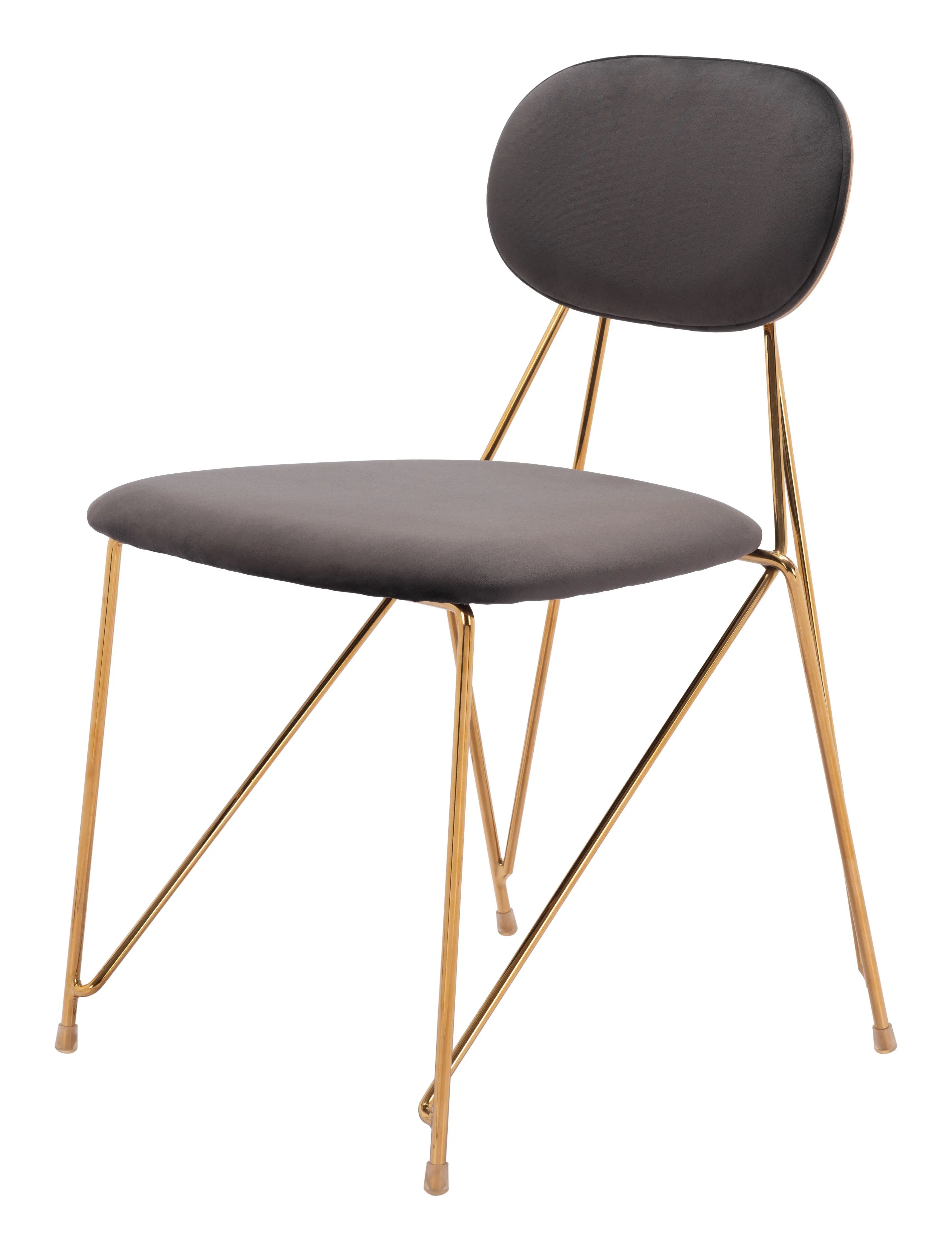 Set of Two Gray and Gold Upholstered Velvet Open Back Dining Side Chairs Homeroots