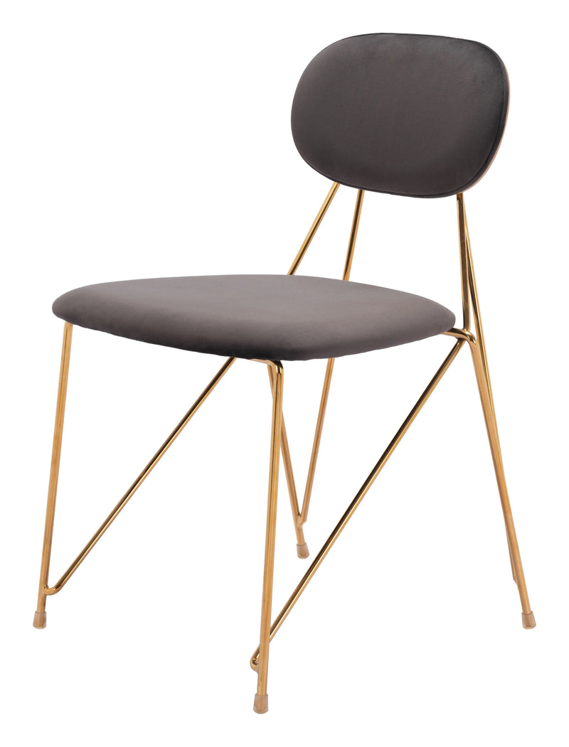 Set of Two Gray and Gold Upholstered Velvet Open Back Dining Side Chairs Homeroots