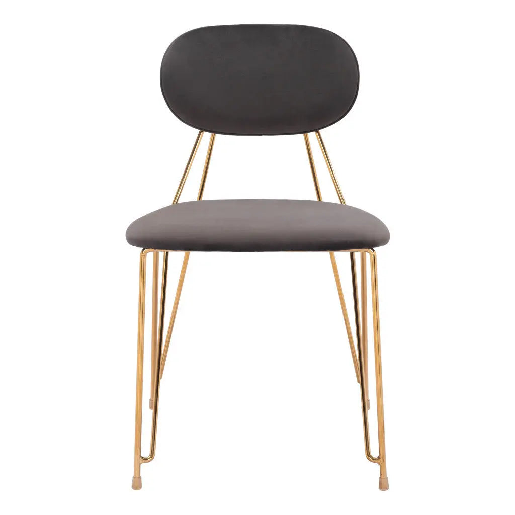Set of Two Gray and Gold Upholstered Velvet Open Back Dining Side Chairs Homeroots