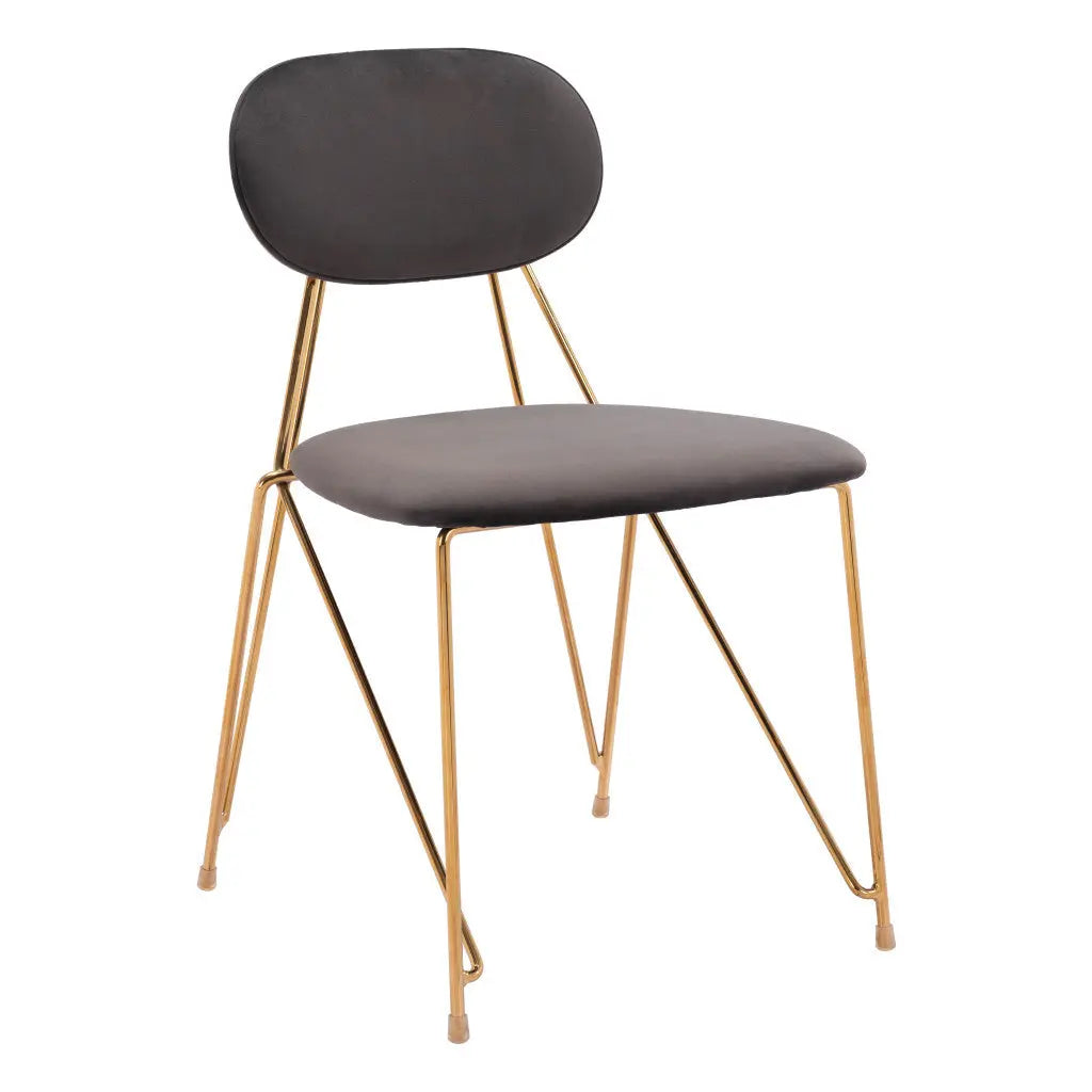 Set of Two Gray and Gold Upholstered Velvet Open Back Dining Side Chairs Homeroots