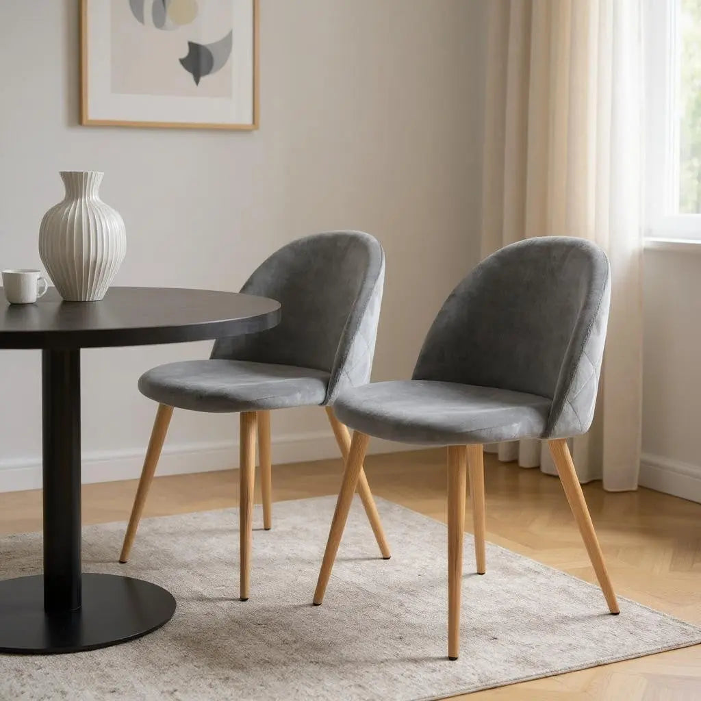 Set of Two Gray and Oak Velvet and Metal Dining Side Chairs Homeroots Kitchen & Dining
