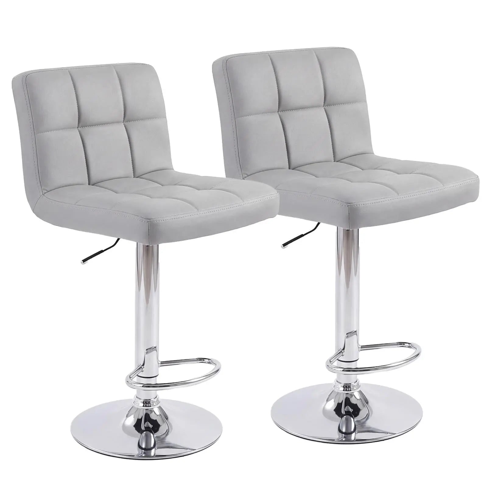 Set of Two Gray and Silver Faux Leather and Aluminum Swivel Bar Chairs Homeroots Living Room