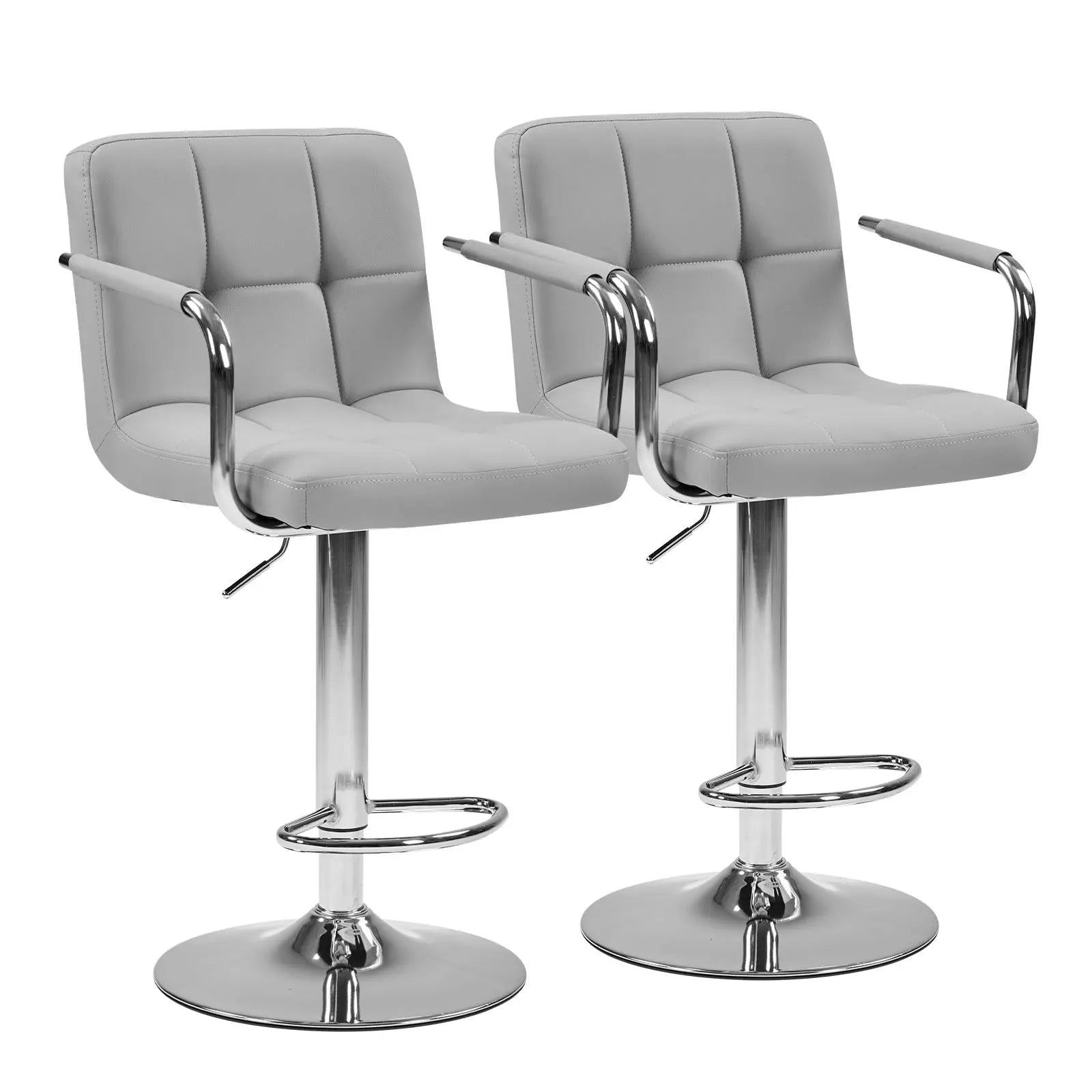 Set of Two Gray and Silver Faux Leather and Aluminum Swivel Bar Chairs Homeroots Living Room