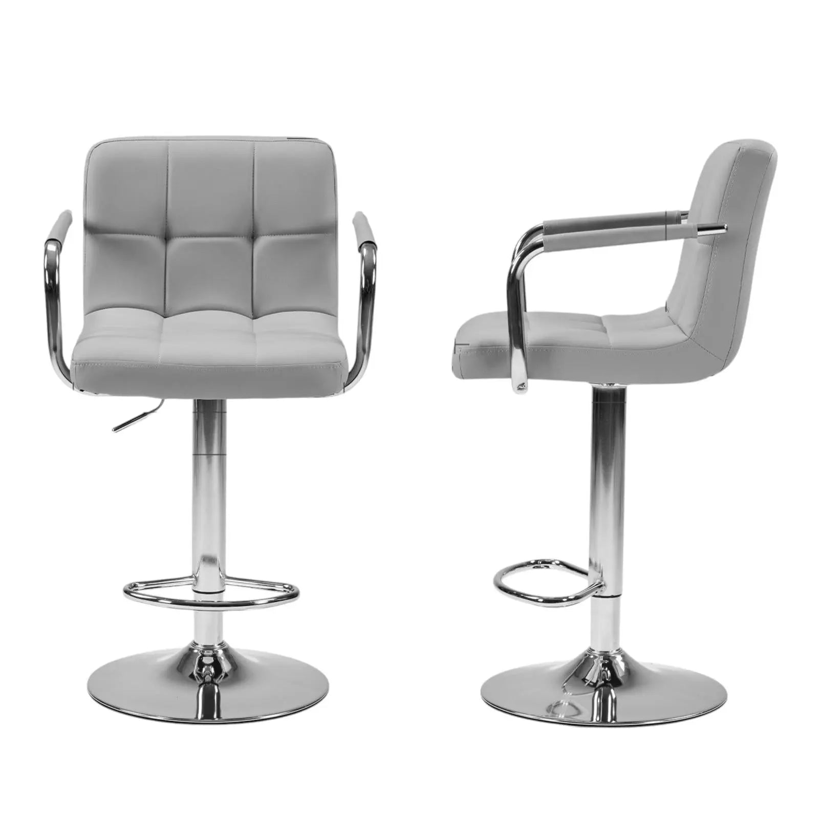 Set of Two Gray and Silver Faux Leather and Aluminum Swivel Bar Chairs Homeroots Living Room
