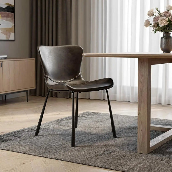Set of Two Gray and Silver Upholstered Leather Dining Side Chairs Homeroots Kitchen & Dining