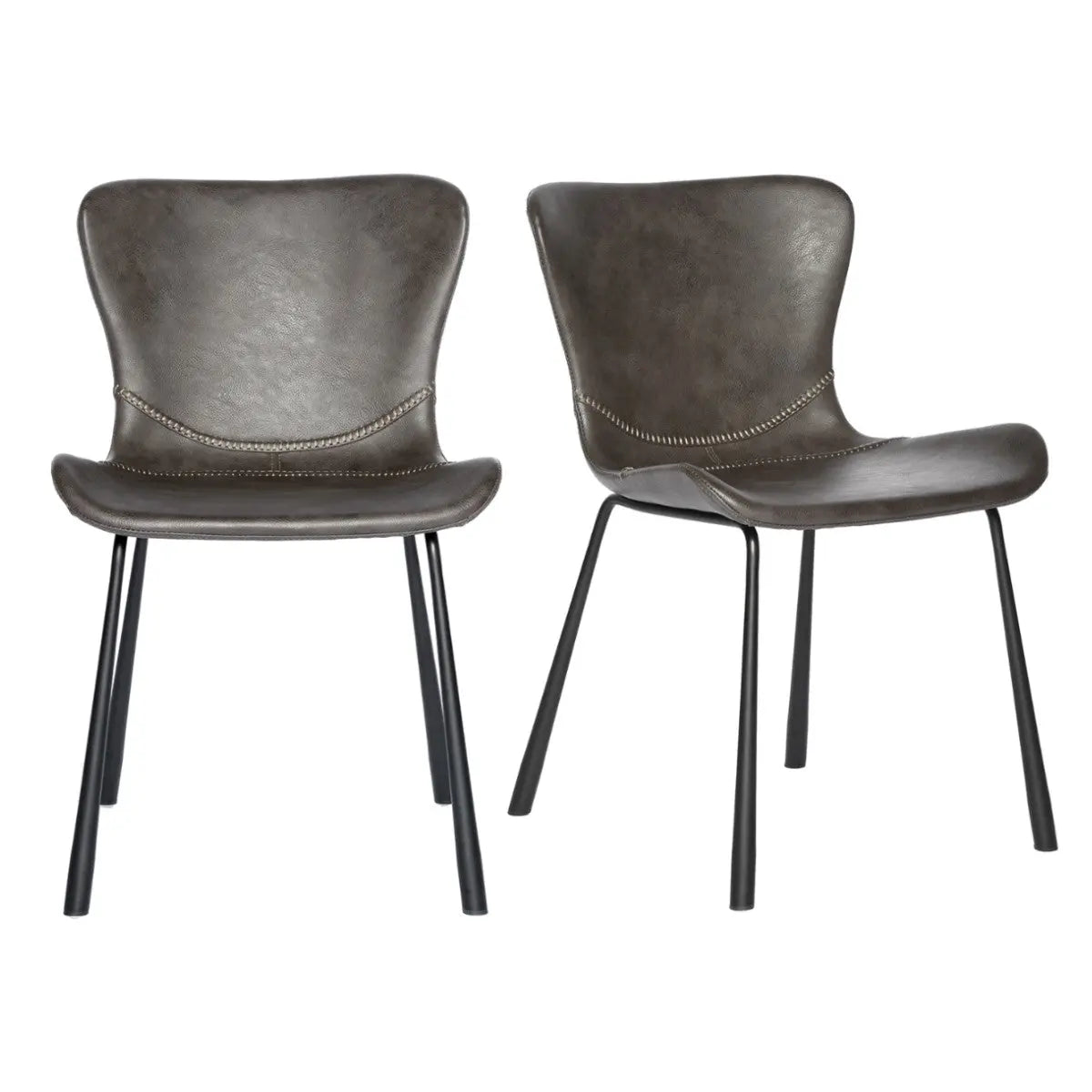 Set of Two Gray and Silver Upholstered Leather Dining Side Chairs Homeroots Kitchen & Dining