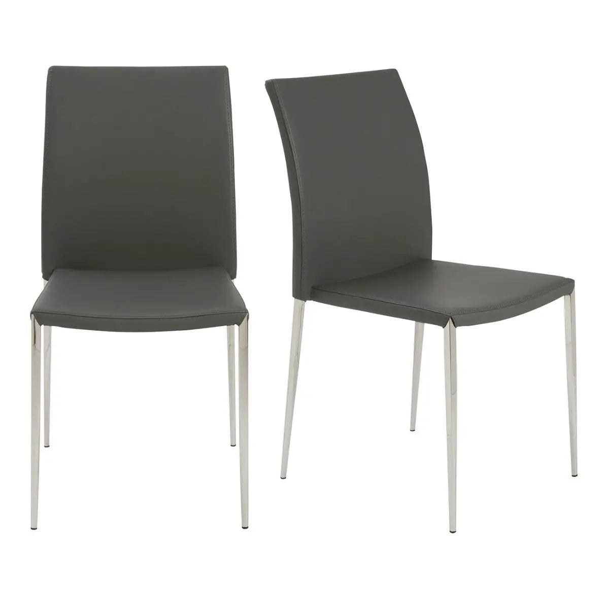 Set of Two Gray and Silver Upholstered Leather Dining Side Chairs Homeroots Kitchen & Dining