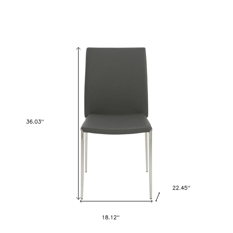 Set of Two Gray and Silver Upholstered Leather Dining Side Chairs Homeroots Kitchen & Dining