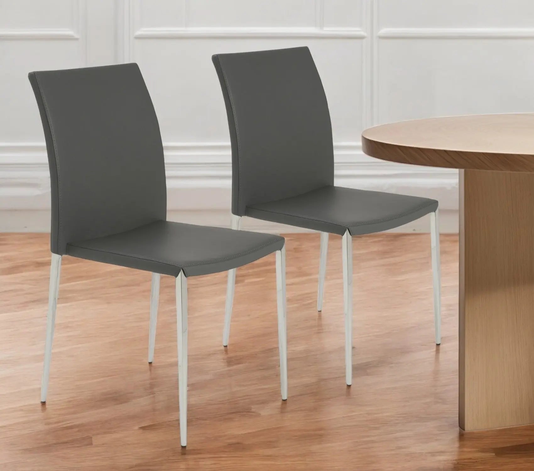 Set of Two Gray and Silver Upholstered Leather Dining Side Chairs Homeroots Kitchen & Dining