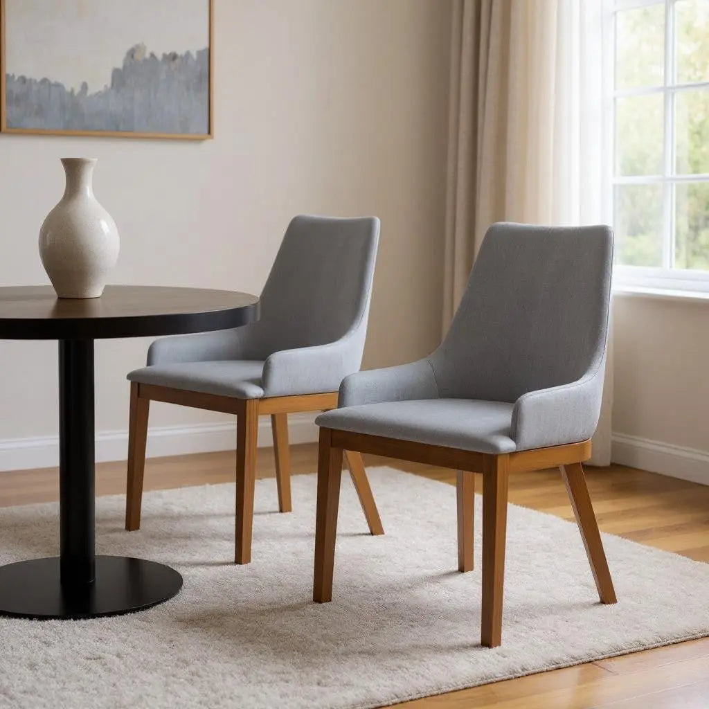 Set of Two Gray and Walnut Solid Wood Dining Parsons Chairs Homeroots Kitchen & Dining