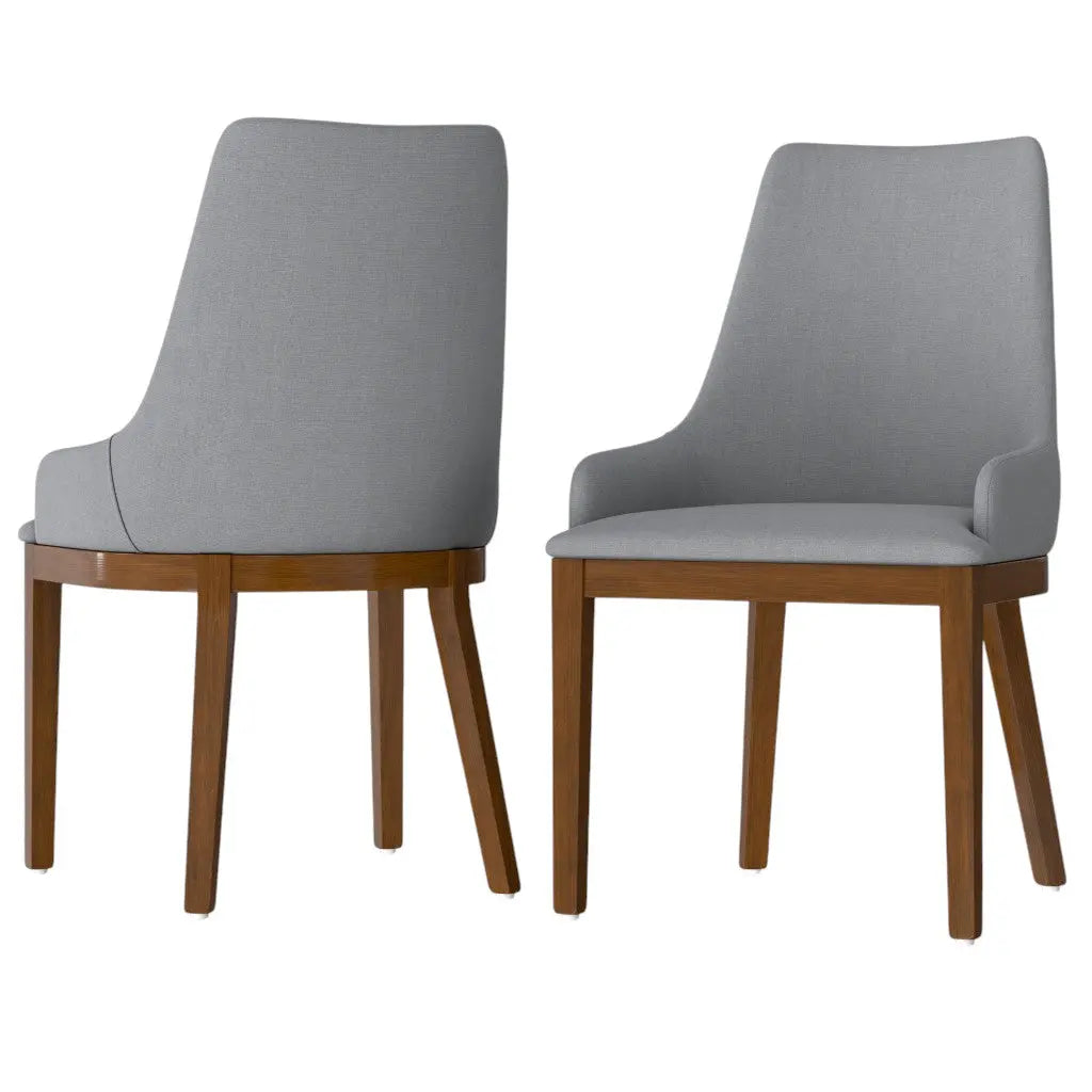 Set of Two Gray and Walnut Solid Wood Dining Parsons Chairs Homeroots Kitchen & Dining