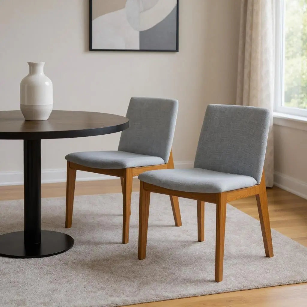 Set of Two Gray and Walnut Solid Wood Dining Parsons Chairs Homeroots Kitchen & Dining