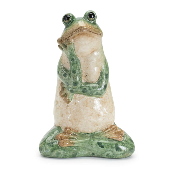 Set of Two Green Ceramic Frog Outdoor Statue Homeroots Outdoor