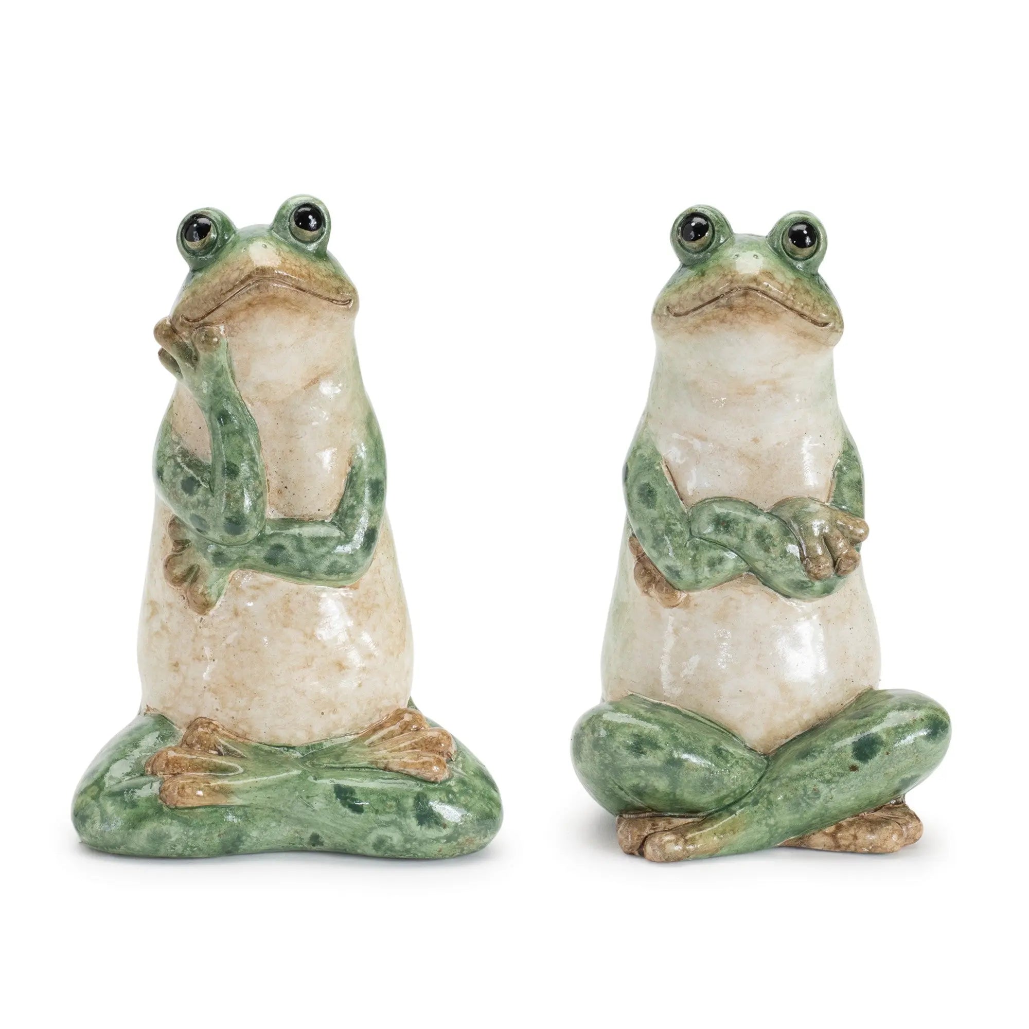 Set of Two Green Ceramic Frog Outdoor Statue Homeroots Outdoor