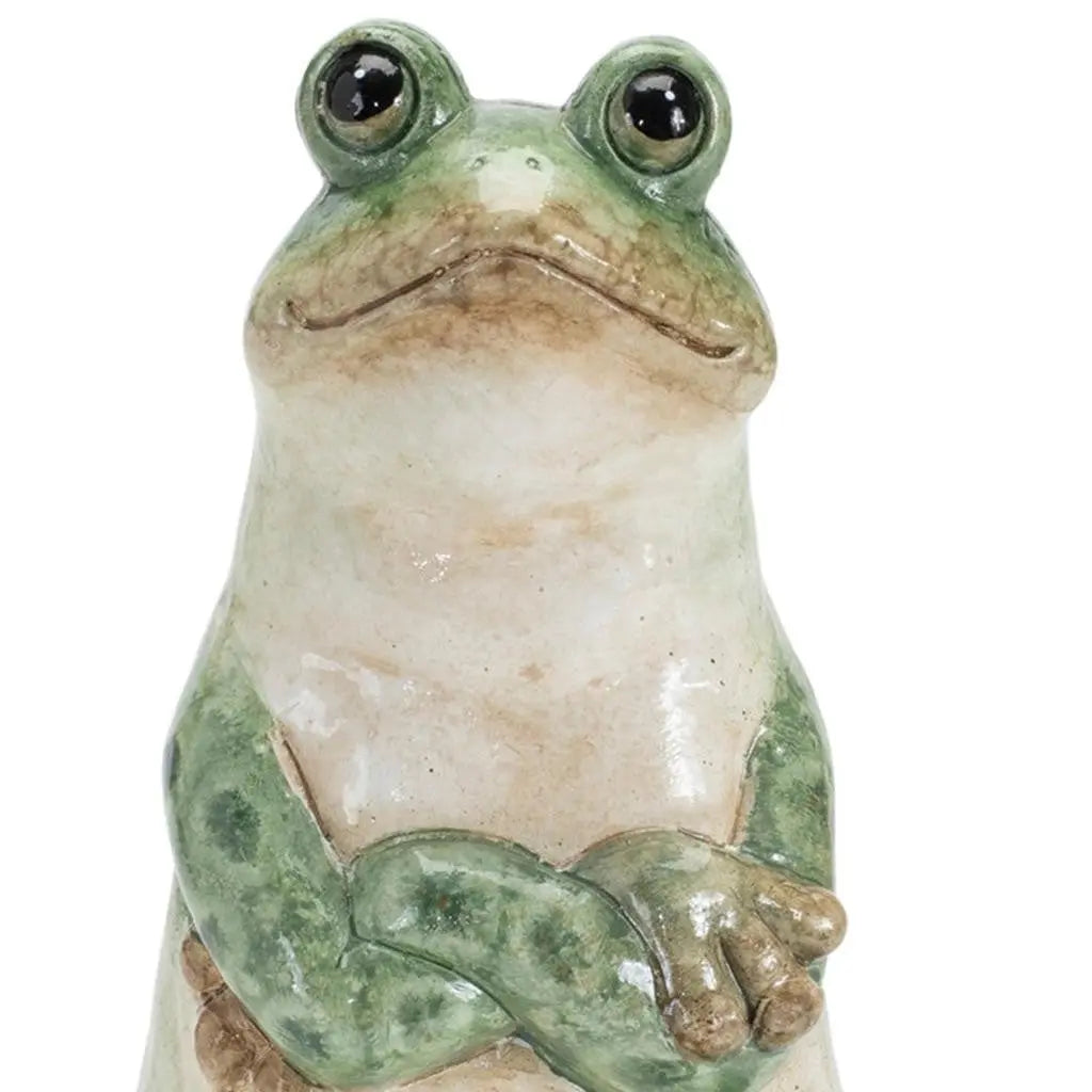 Set of Two Green Ceramic Frog Outdoor Statue Homeroots Outdoor