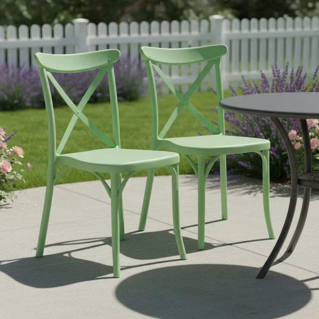 Set of Two Green Heavy Duty Plastic Outdoor Stacking Dining Chairs Homeroots Outdoor