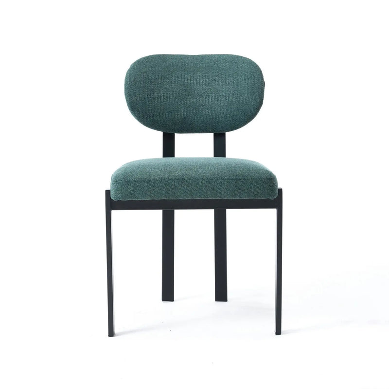Set of Two Green and Black Chenille And Metal Partially Open Back Dining Side Chairs Homeroots Kitchen & Dining