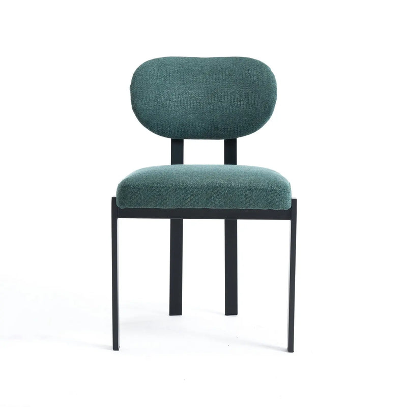 Set of Two Green and Black Chenille And Metal Partially Open Back Dining Side Chairs Homeroots Kitchen & Dining