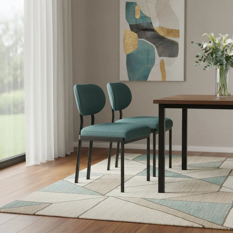 Set of Two Green and Black Chenille And Metal Partially Open Back Dining Side Chairs Homeroots Kitchen & Dining
