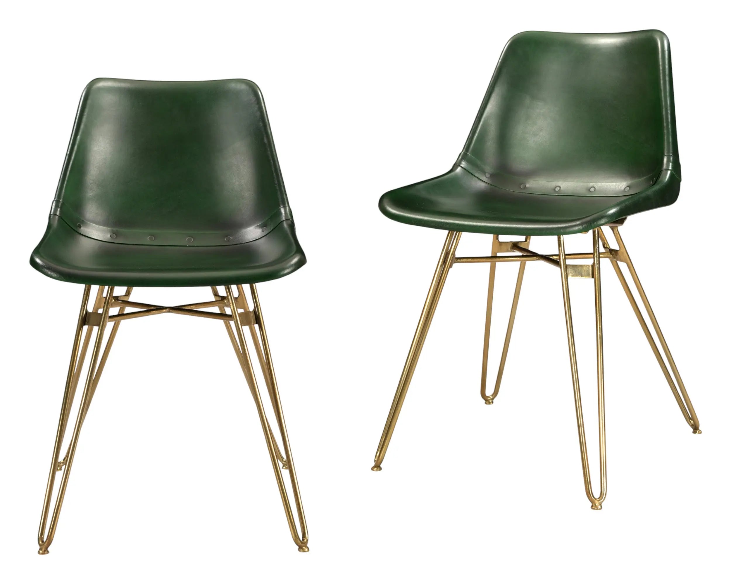 Set of Two Green and Gold Leather Dining Side Chairs Homeroots Kitchen & Dining