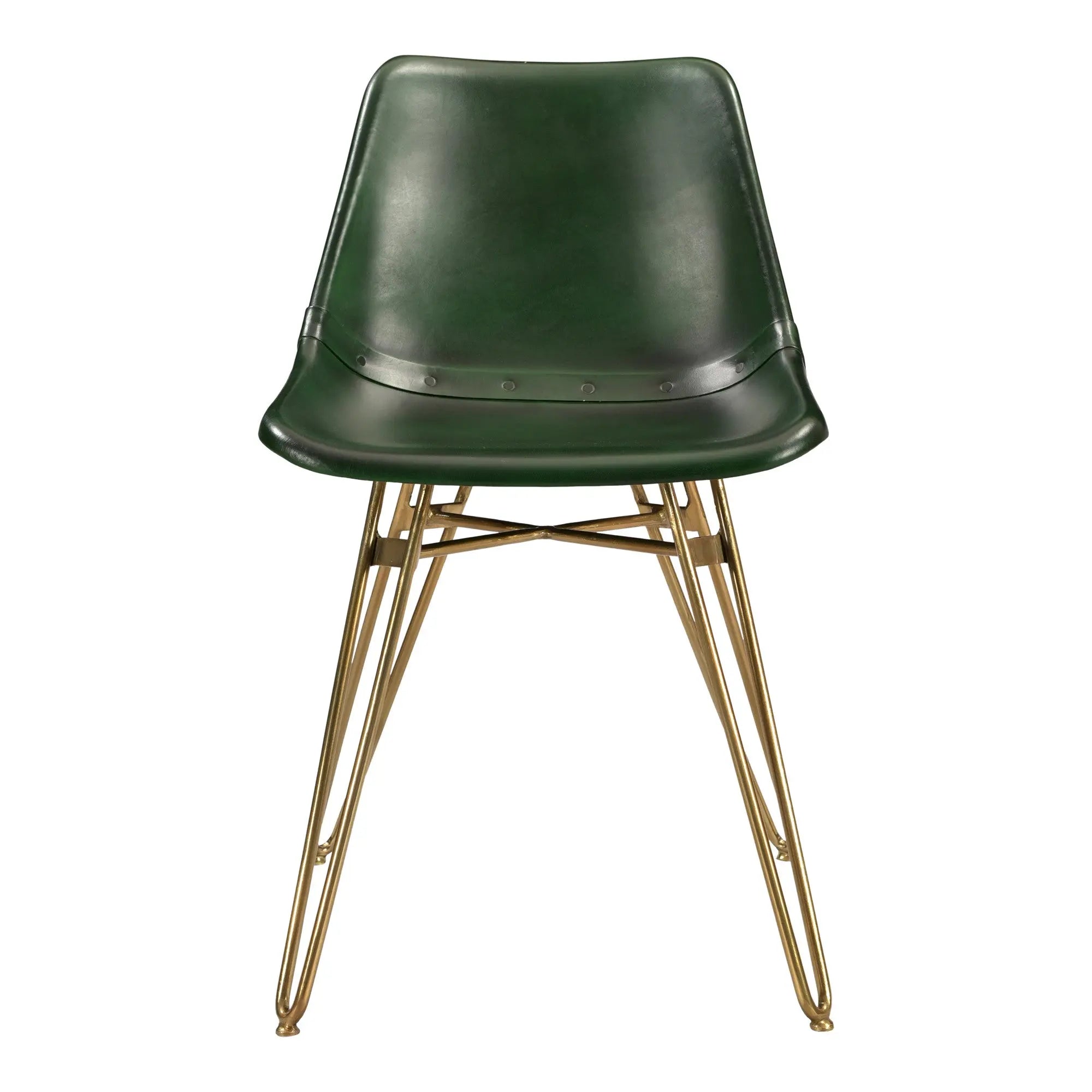 Set of Two Green and Gold Leather Dining Side Chairs Homeroots Kitchen & Dining