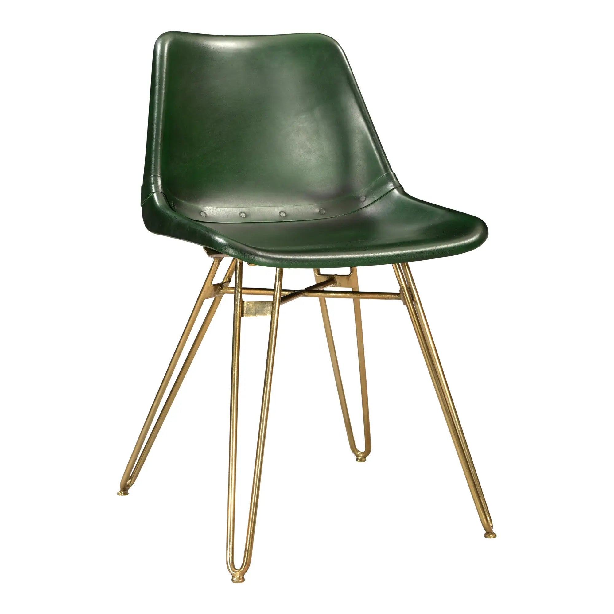Set of Two Green and Gold Leather Dining Side Chairs Homeroots Kitchen & Dining